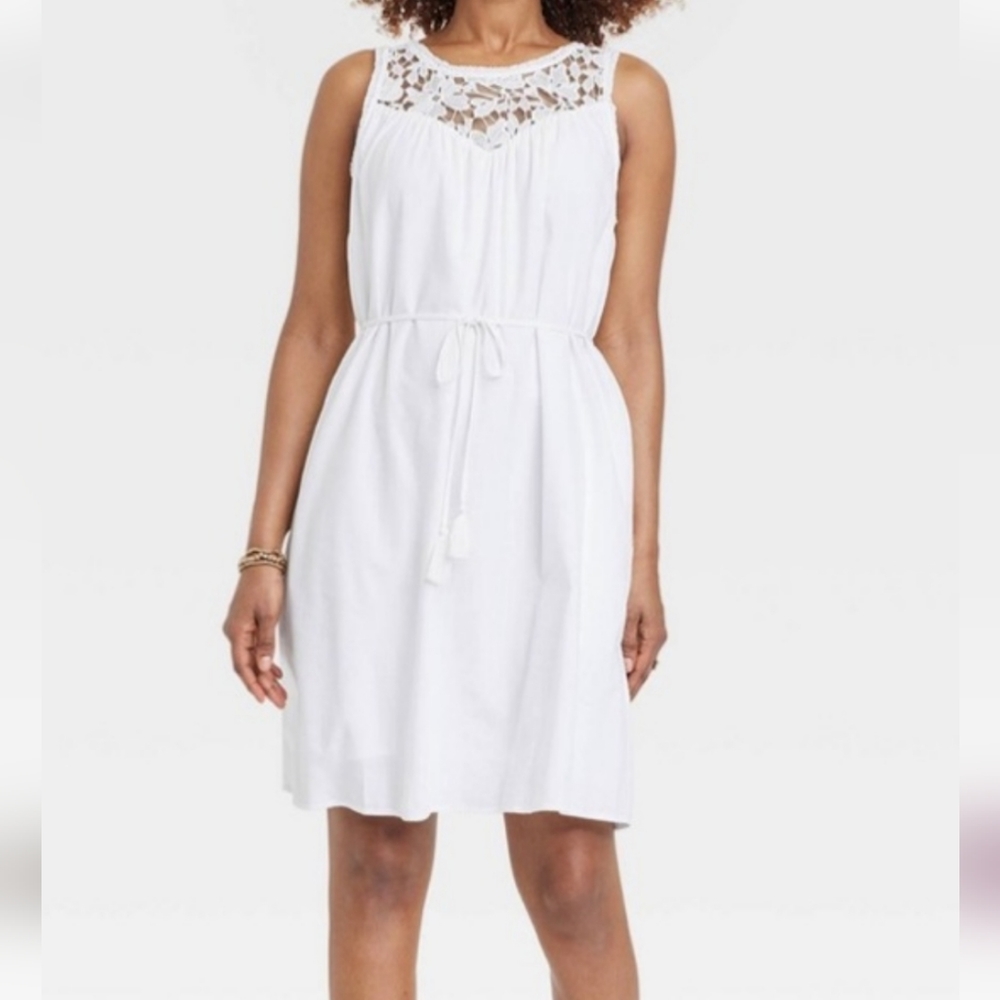 Knox Rose White Crochet Yoke Sleeveless Drawstring Sundress